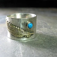 vintage carved 925 silver two tone bee zircon ring bird feather horse sunflower flower turquoise ring