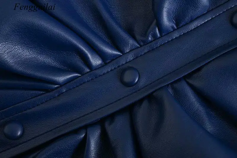

Autumn 2021 European and American Fashion New Imitation Leather Shirt Pleated Dress