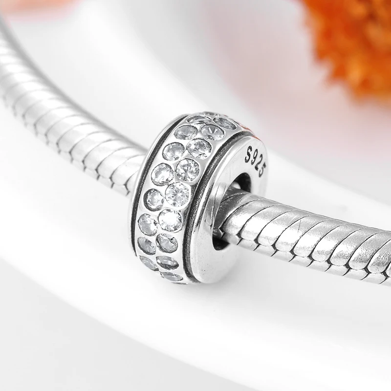 Женские круглые бусины из серебра 925 пробы с фианитом | Украшения и аксессуары