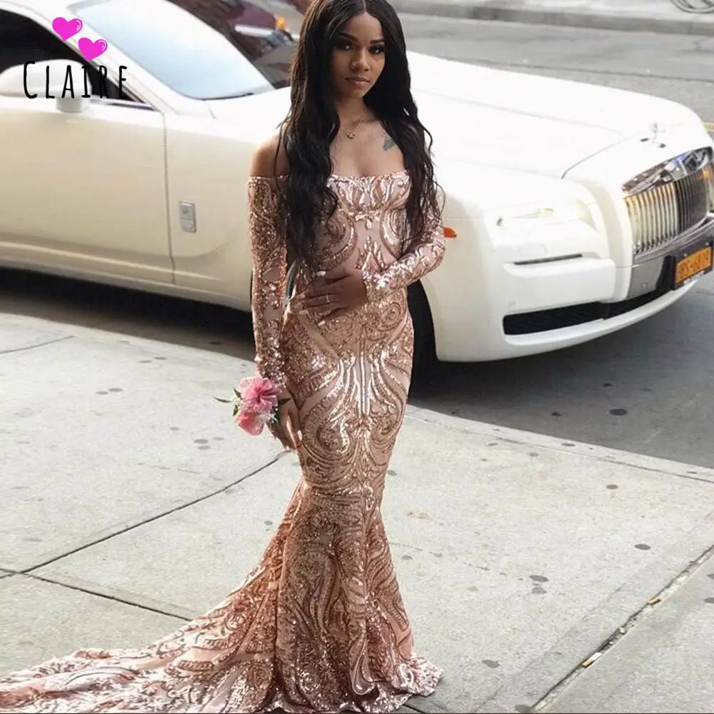 Блестящие платья для выпускного вечера 2019 с открытыми плечами и длинными