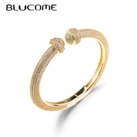blucome new exquisite full cz zircon gold color open bangle jewelry for party wedding women fashion accessories holiday gifts