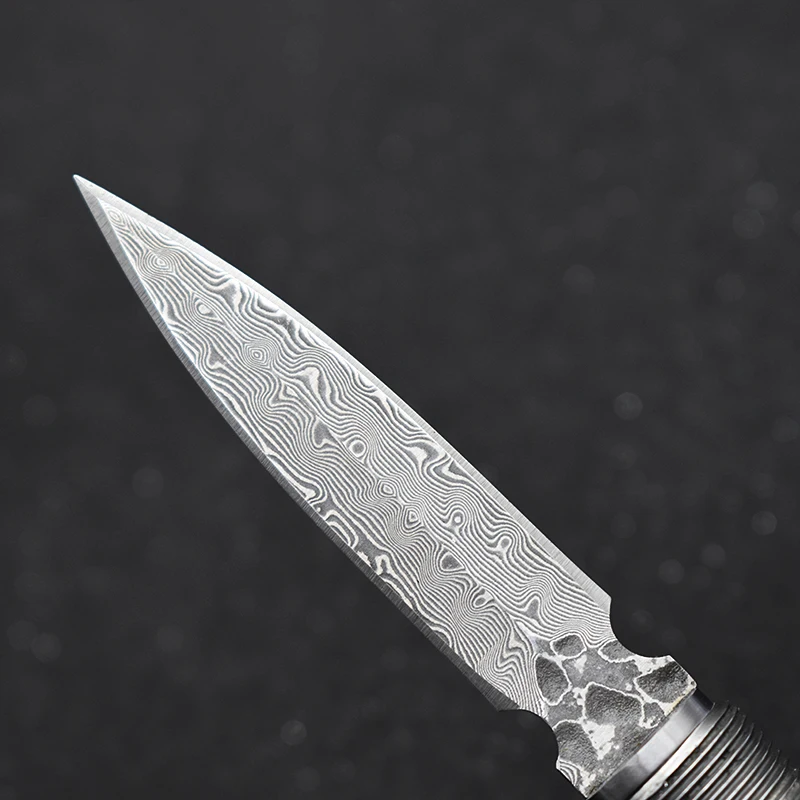 

Damascus Steel Ghost Head Knife Skull Tea Cone Handmade Tea Needle M390 blade Camping Tool Self-defense Knife Fixed Blade knife