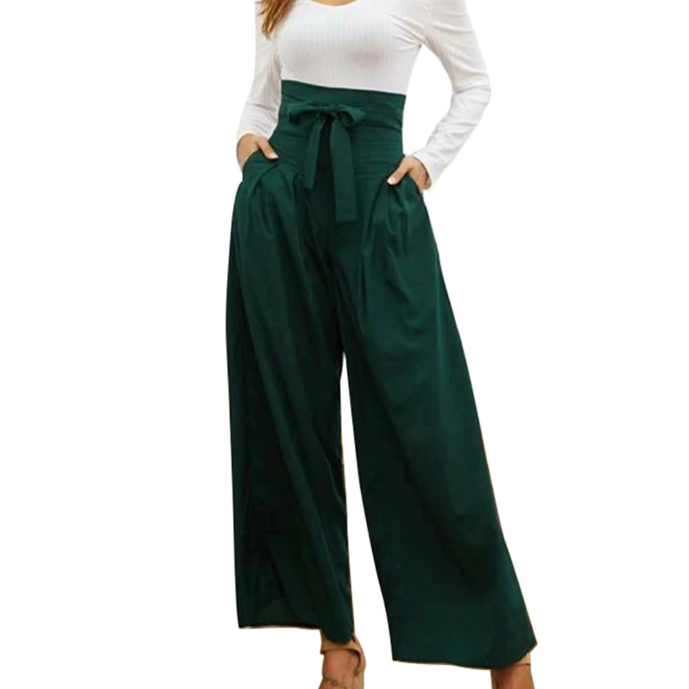 Женские повседневные широкие брюки с бантом однотонные свободные высокой талией