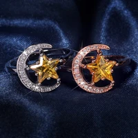 simple female yellow stars moon ring for women s925 sterling silver adjustable opening micro pave zircon finge weddingr jewelry