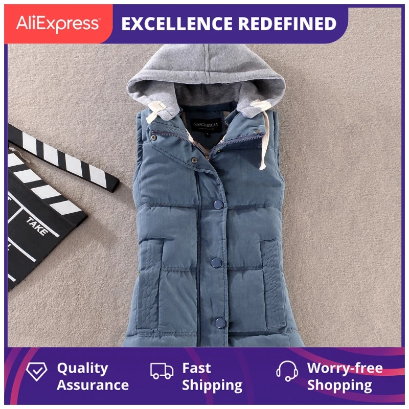 

Женский осенне-зимний теплый пуховой жилет размера плюс 6xl, женский толстый безрукавка большого размера со съемным капюшоном