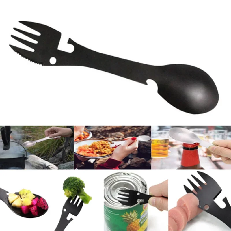 

Camping Fork Spoon Multi-function Stainless Steel Cutlery 5 in 1 Spoon Fork Outdoor Cooking Camping Equipment Hiking Cooking