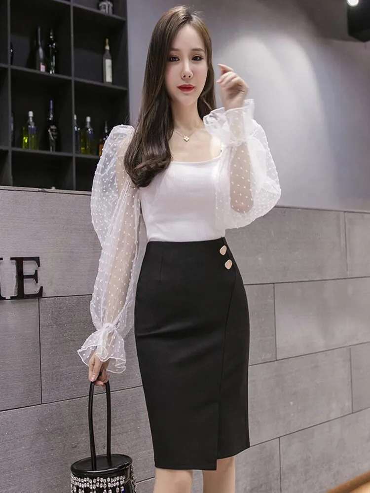 

High Waist Elastic Skirts Women Black Fit Slim Knee-Length Pencil Skirt Female Casual Autumn Skirts Office OL Suit Skirt J948