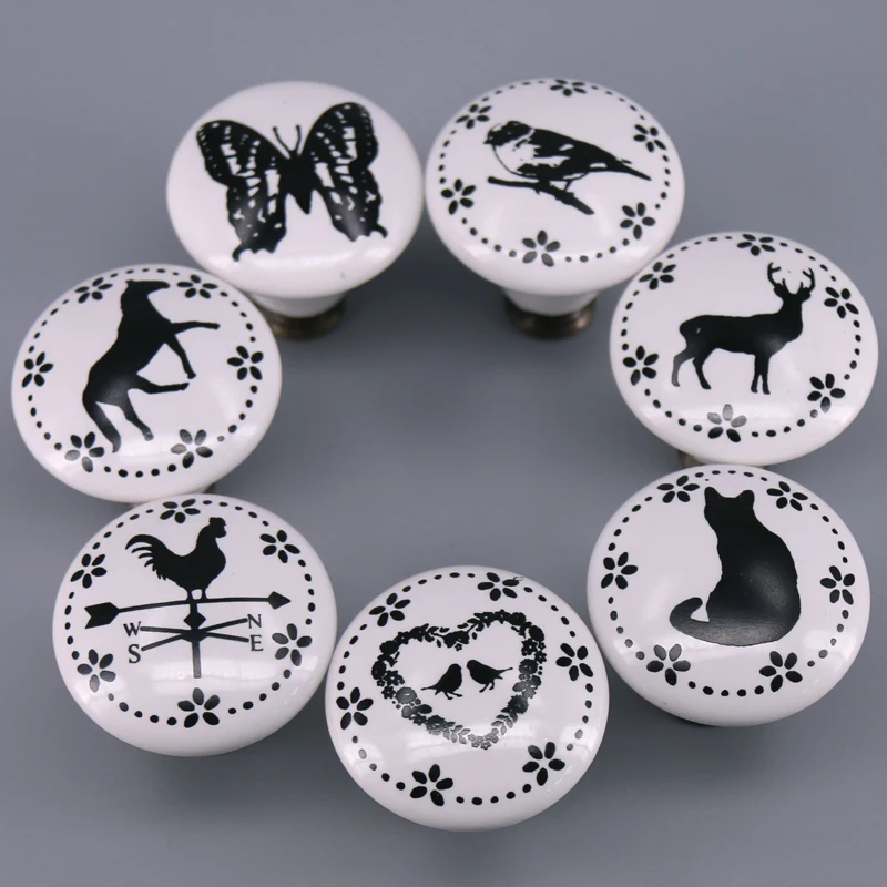 

1PC Ceramic Cartoon Animal Print Kids Room furniture Knobs and Handles Kitchen Drawer Dresser Cabinet Wardrobe Door Pulls Knobs