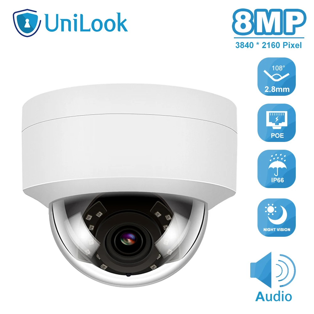 4K 8MP купольная наружная камера безопасности POE H.265 CCTV IP Встроенный микрофон Hikvision