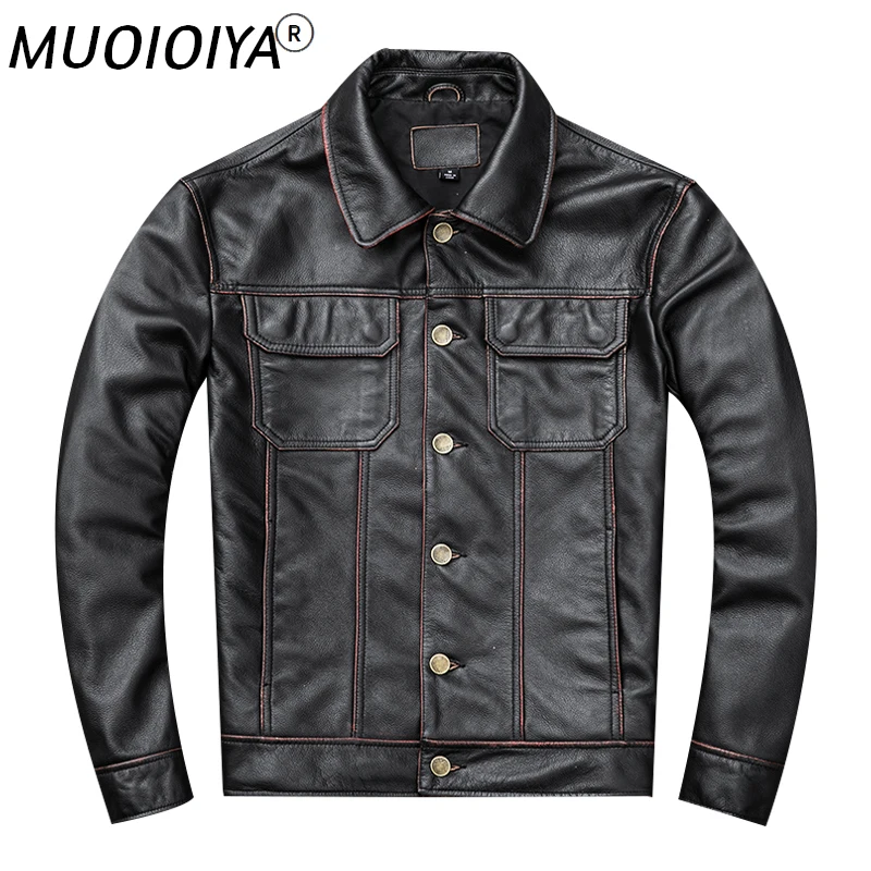 

Free shipping.Gift young classic casual genuine leather coat.vintage men's cowhide jacket.Us plus size leather outwear.sales