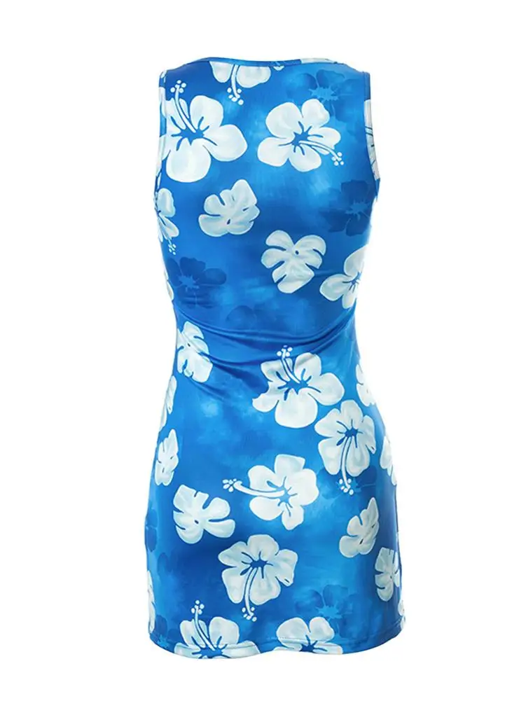 

Y2K Women The Sexy V-neck Button Mini Dress Dress Floral Print Sleeveless Spaghetti Strap Dress Fashionable Cute 2021