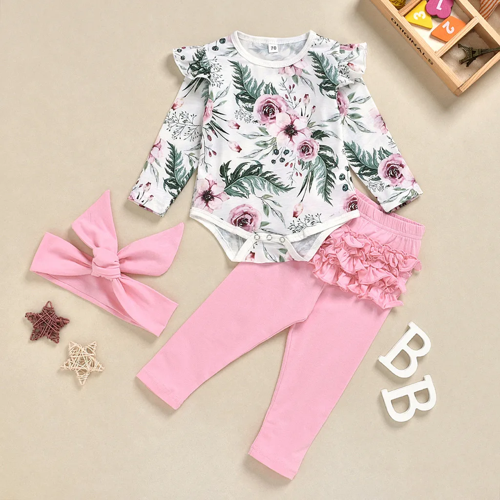 Одежда для малышей из 2 предметов боди с длинными рукавами и цветочным рисунком