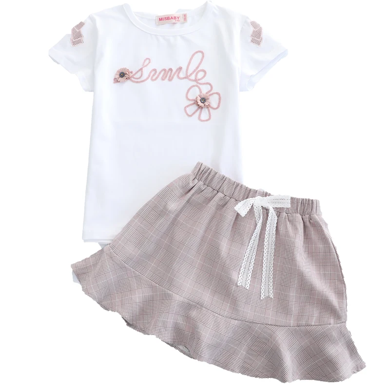

Summer Girls Sets T-Shirt + Skirt 2Pcs Kids Clothes Sets Fashion Print Pattern Embroidery Children Clothing Suit Baby 3-14 Years