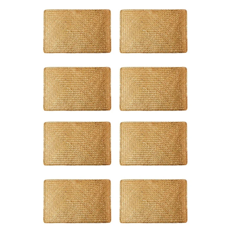 

8x Natural Seagrass Place Mat, 17 Inch X 12 Inch, Hand-Woven Rectangular Rattan Placemats