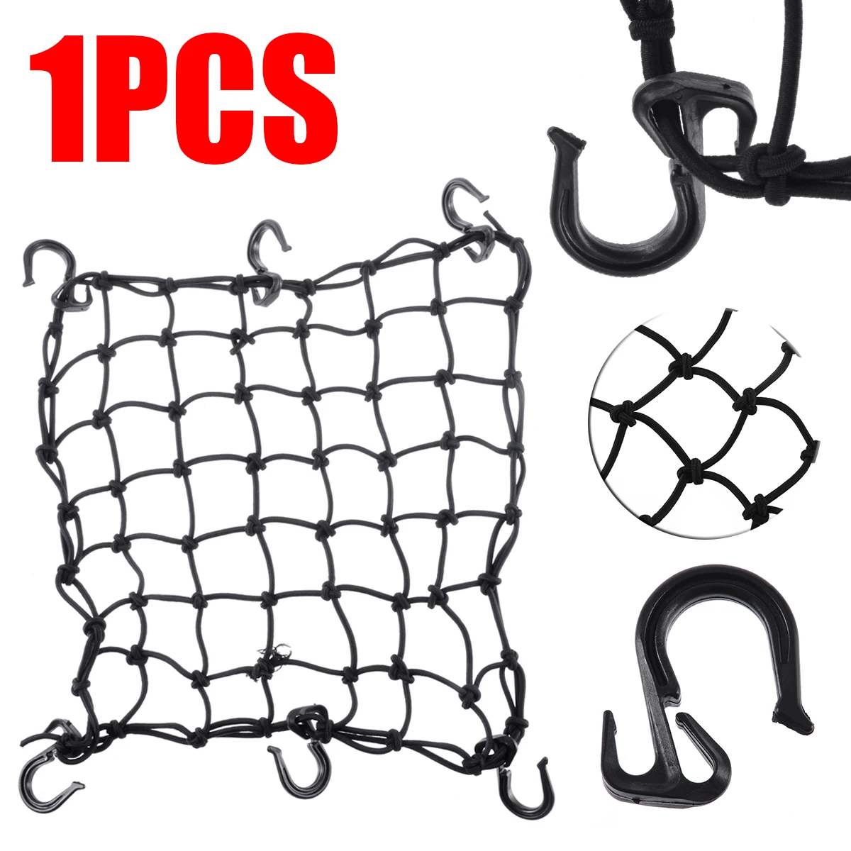 TiOODREc 42x42cm Latex Cargo Net Featuring 6 Adjustable Hooks & Tight 2"x2" Mesh For Motorcycle Helmet Luggage Cargo Oil Tanker