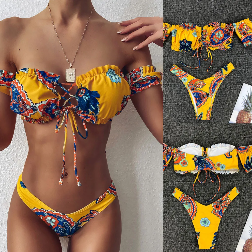 Для женщин с открытыми плечами повязки сексуальный пуш ап бикини набор на