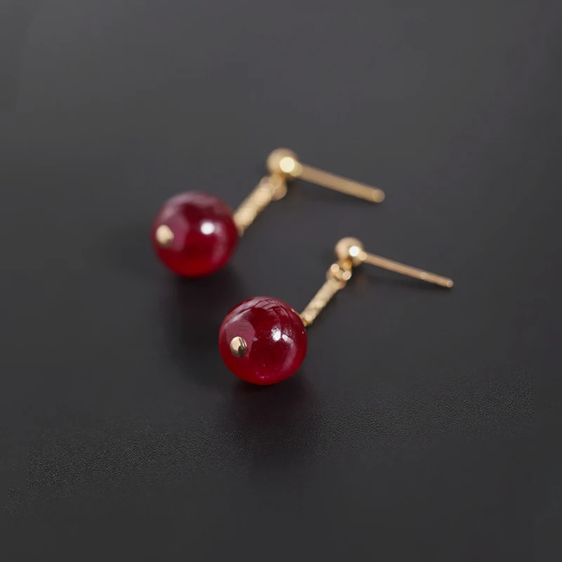 

DAIMI Large Particles Ruby Earrings Female 18k Gold Color Treasure Earrings Niche Designer Customization