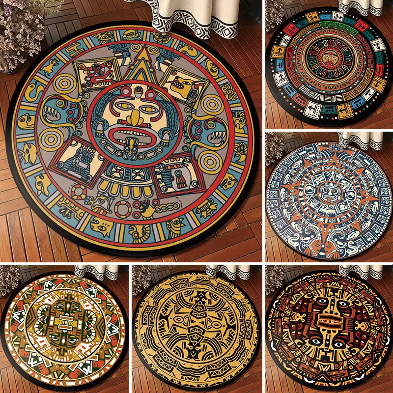 

Tatami Rug Gold Sun Totem Rugs Parlor Bedroom Bedside Floor Area Rug Chair Mat Africa Egypt National Style Round Carpet Rug