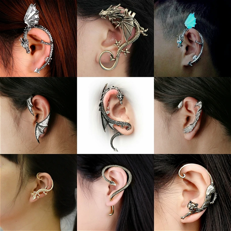 Retro Gothic Earrings Punk Dragon Jewelry Mens Female Wrap Cuff Ear Clip Earrings Girls Gift Hip Hop Party