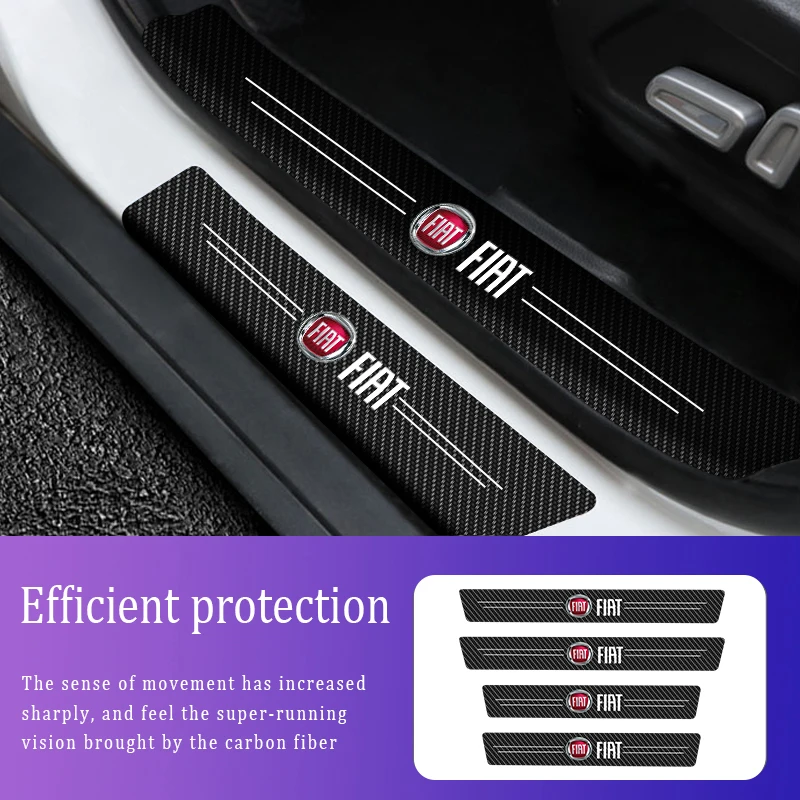 

4Pcs Decal Car Sticker Door Carbon Leather Fiber Sill Plate For Fiat Logo Fiat500 Ottimo Viaggio Palio Perla Auto Accessories