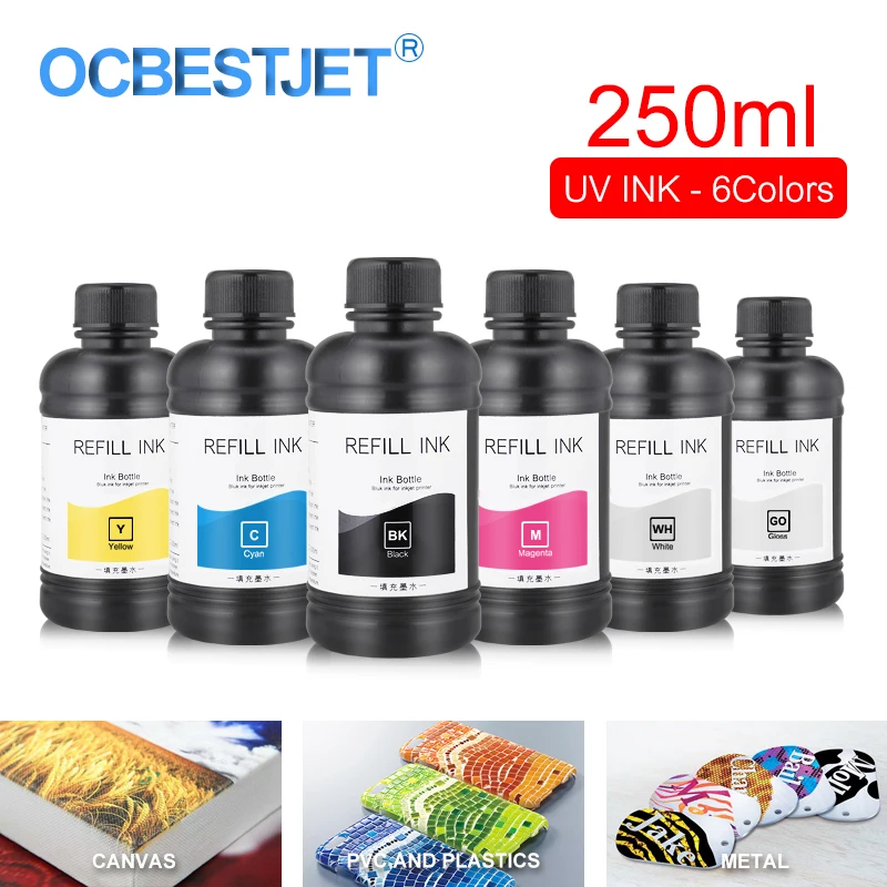 

250ML 6Colors/Set LED UV Ink For DX4 DX5 DX6 DX7 DX10 Printhead For Epson 1390 R1800 R1900 4800 4880 7880 9880 TX800 Printer