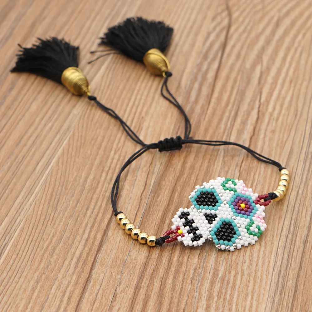 

Go2boho Miyuki Bracelets Women Skull Bracelet For Men Trendy Gold Bead Jewelry 2021 Tassel Jewellery Handmade Adjustable Pulsera