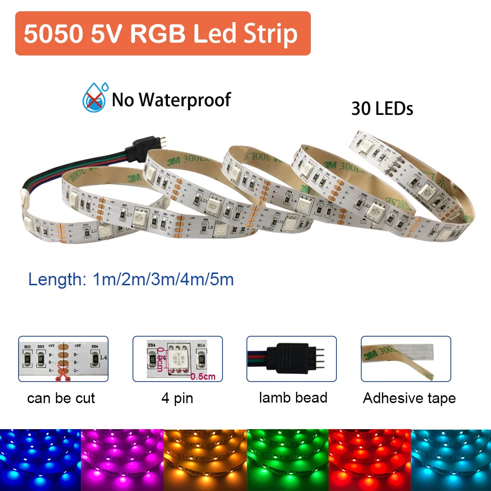 Гибкая светодиодная лента RGB 5050 5 в пост. Тока 1 м 2 с 3Key 17Key пульт дистанционного