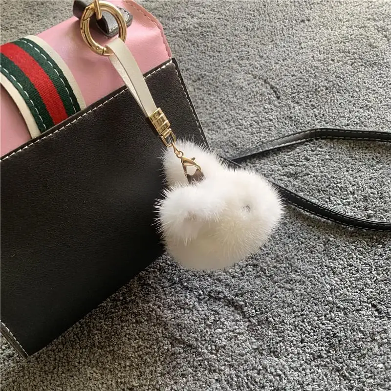 

New Fashion Cute Real Mink Fur Rabbit Fur Ball Keychain Mink Rabbit Cute Rabbit Fur Pendant Bag Charm Pendant Accessories