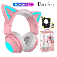 hifi stereo cat headphones for cell phonergb wireless earphones with mic woman girls kid child music bluetooth headset gamer