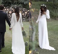 mbcullyd simple 2023 bohemian country wedding dresses v neck backless long sleeve beach plus size wedding dress vestido de novia