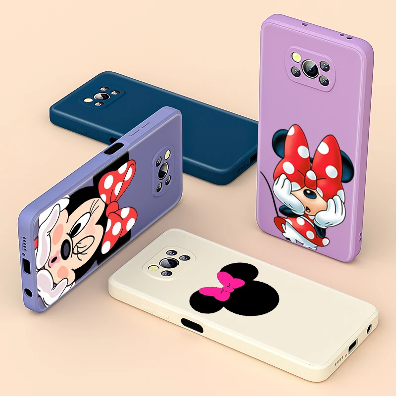 

Liquid Silicone Soft Cover Minnie Mouse Girls For Xiaomi Poco X3 NFC X2 M3 F3 GT C3 Mix 4 CC9 A3 Pro Lite Phone Case