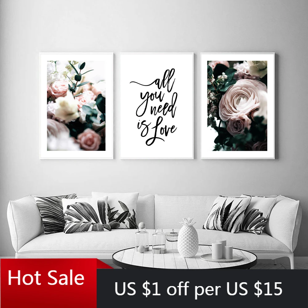 Скандинавский цветок пиона Картина на холсте стену художественные принты Цитата