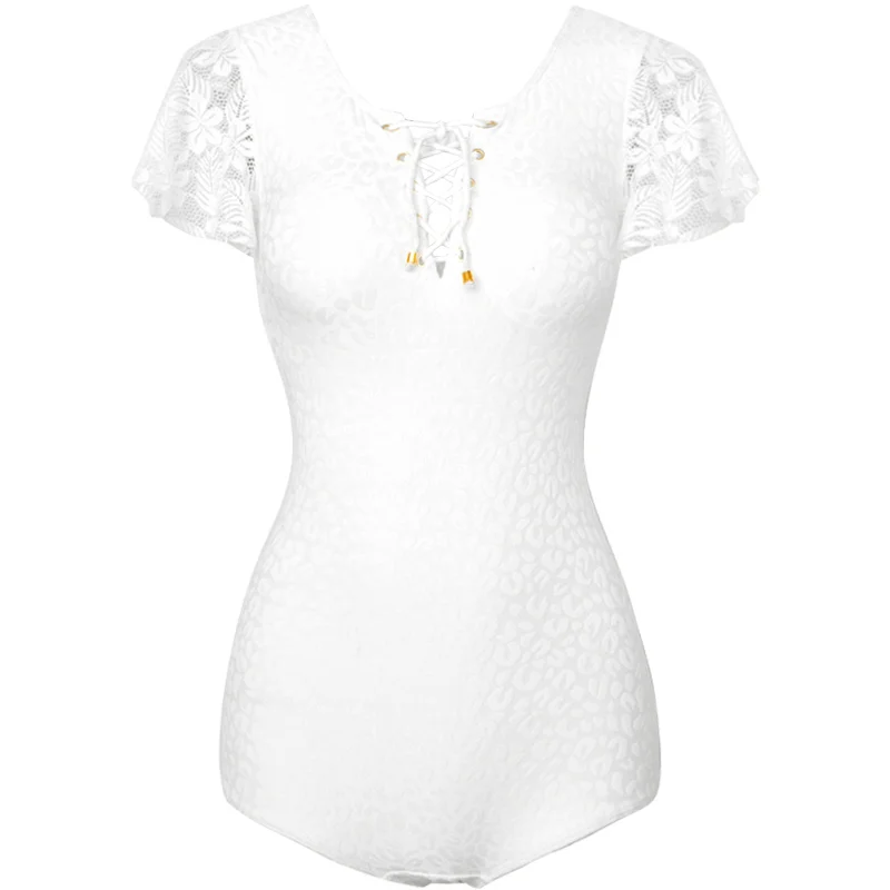 

Sexy Lace One Piece Swimsuit Swimwear Women Solid High Neck Monokini Female Push Up Bathing Suit