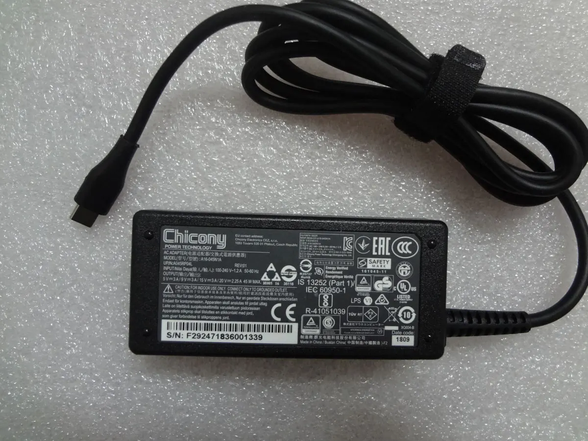 

NEW OEM Chicony 20V 2.25A 45W USB-C A16-045N1A AC Adapter For Acer Chromebook Spin 11 CP311-1H-C91U Notebook Original Charger