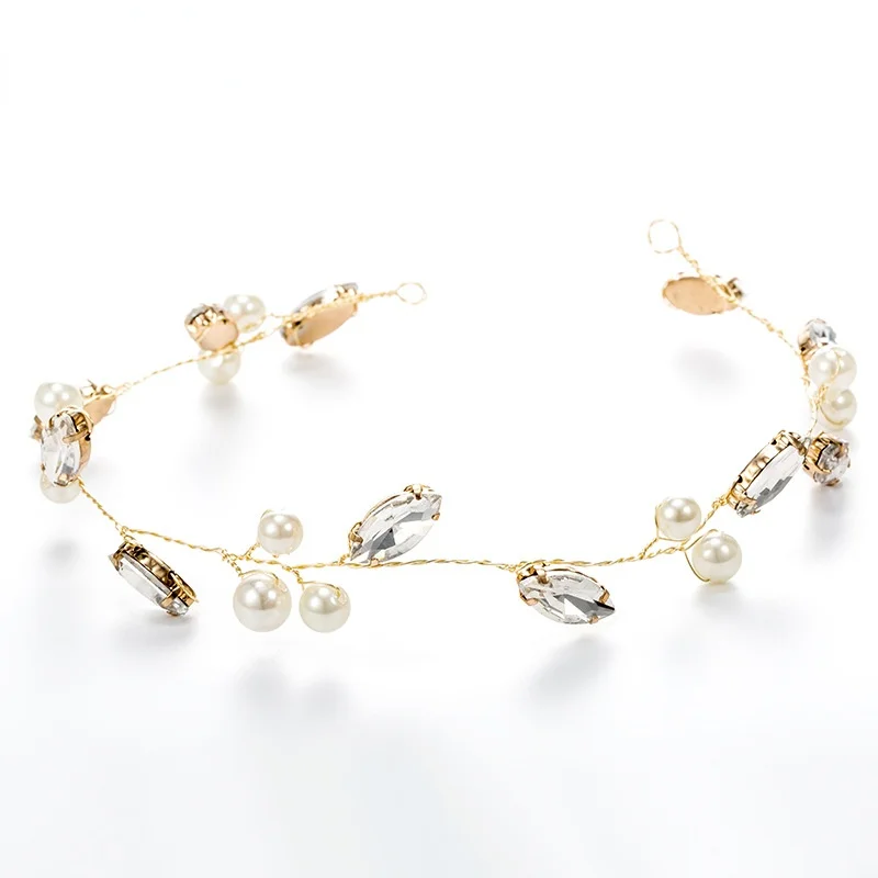 Gold Handmade Pearl Hair Vine Crystal Head Piece Bridal Wedding Headpiece Women Headwear For Party Bride Jewelry Accessories | Украшения и