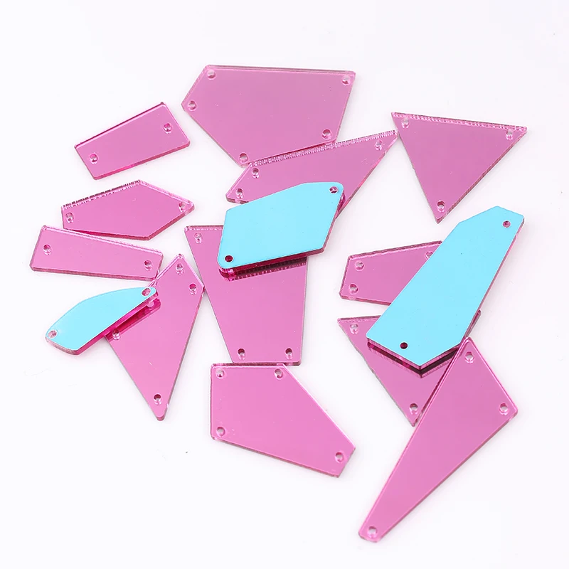 Mx Shape Pink RESEN формы смешивания Пластиковые акриловые зеркальные пришитые Стразы с отверстиями с плоской задней стороной кристалл акриловый камень для пришивания для сценического костюма - Цвет: Mx Shape Pink