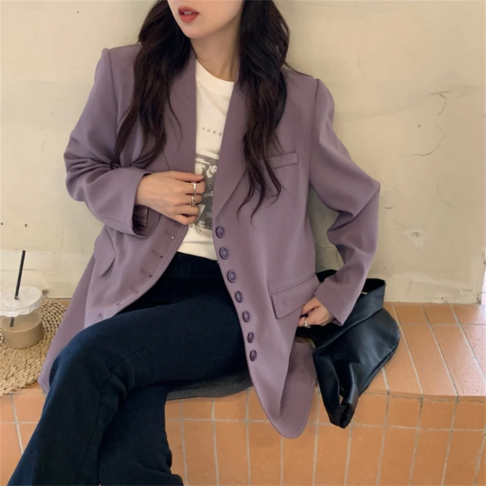 

HziriP Purple Blazers Women High Street Chic Autumn Gentle Coats 2021 Oversize Stylish Elegant Formal Loose-Fitting Casual Lady