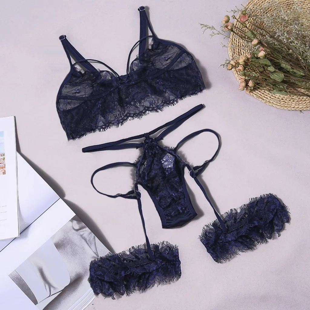 Комплект пижамы для женщин сексуальное женское кружевное нижнее белье ажурное