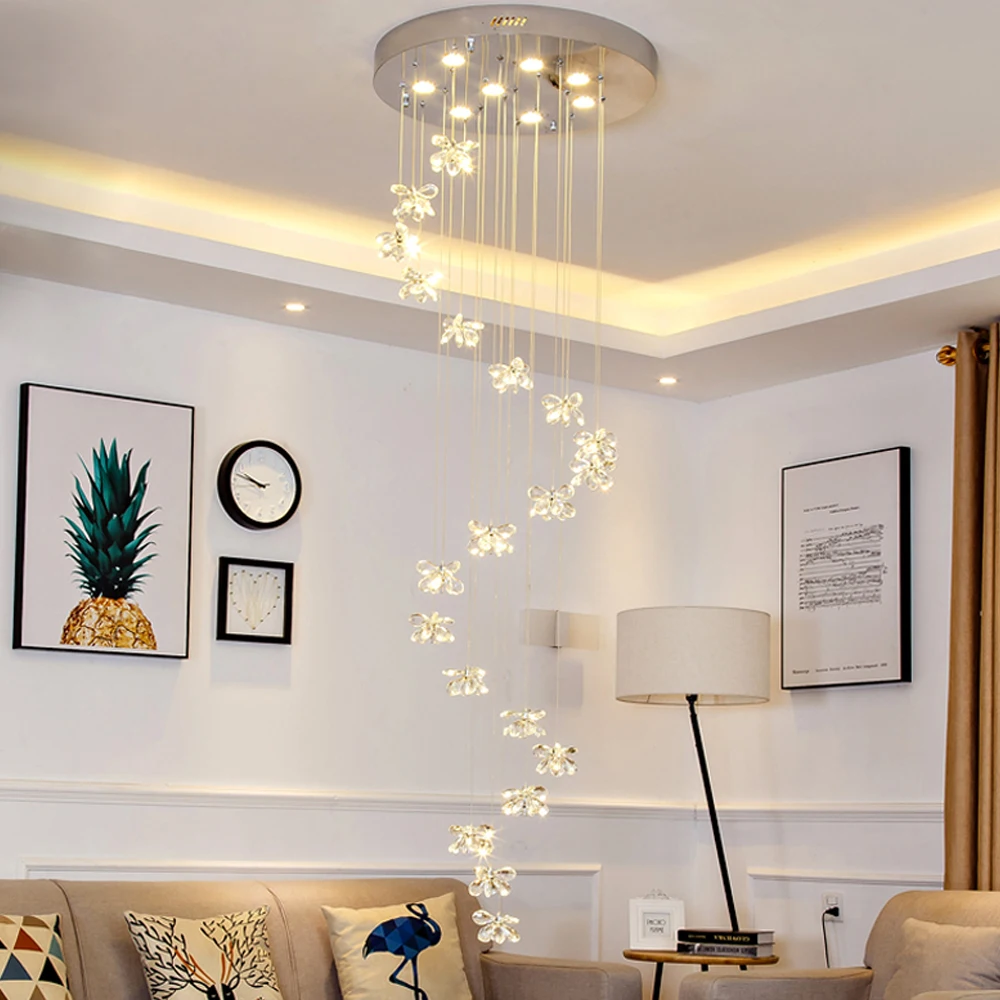 値段 現代ロングクリスタルシャンデリアled階段ライトスパイラルデザインリビングルーム廊下ホーム装飾ロングクリスタル照明