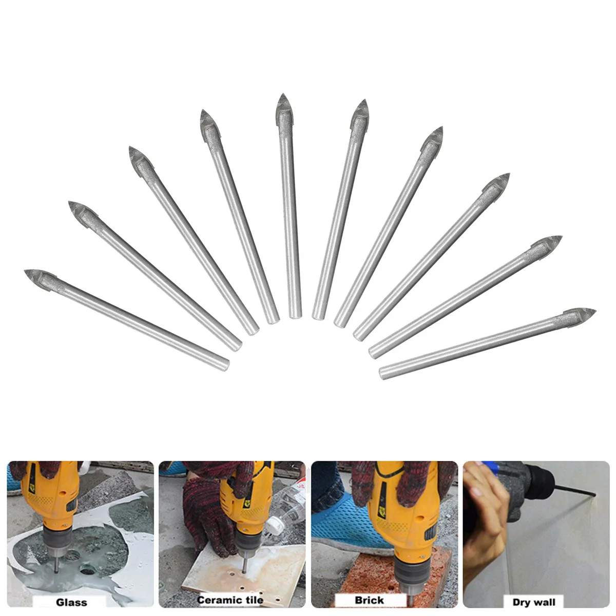 

10 Pcs 6mm Ceramic Tile Marble Glass Drill Bit Set Glass Cutter Hole Tools