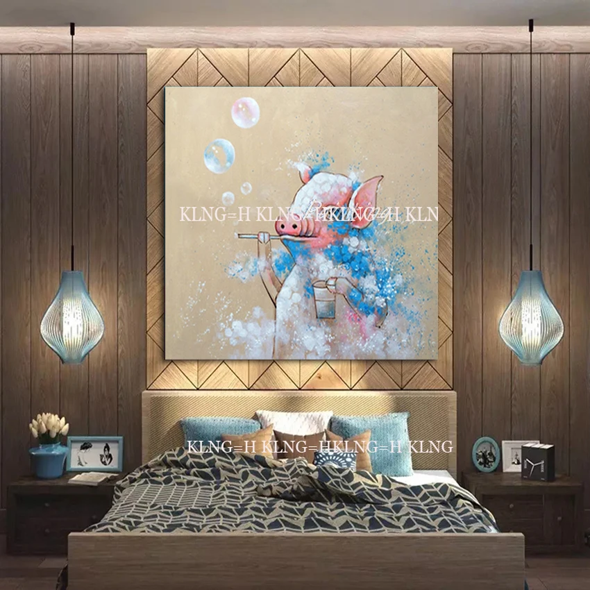 

Low Price Hand-painted High Quality Modern Animal Lovely Pig Oil Paining on Canvas Cute Animal Pig Girl with Dress Oil Painting