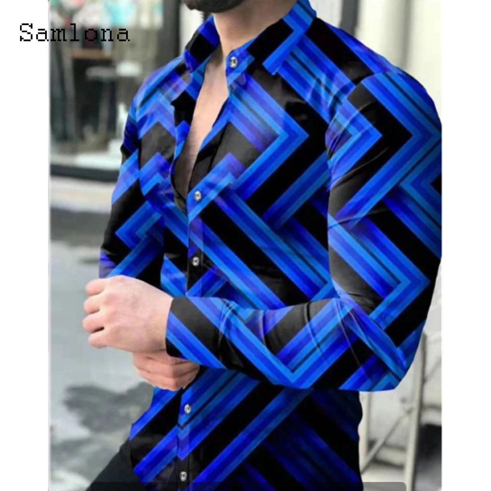 Samlona 2022 Summer New Fashion Shirt Men Long Sleeve Basic Top clothing Sexy Mens Blouse Model Plaid Shirts Homme Ropa blusas