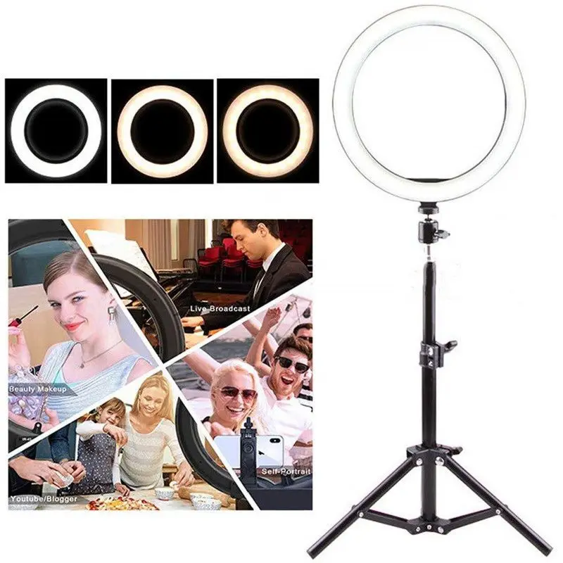 

10 6 Inch Ring Light with Tripod Stand 3200K-6500K LED Desktop Camera RingLight for Streaming Makeup Selfie Photography Lighting