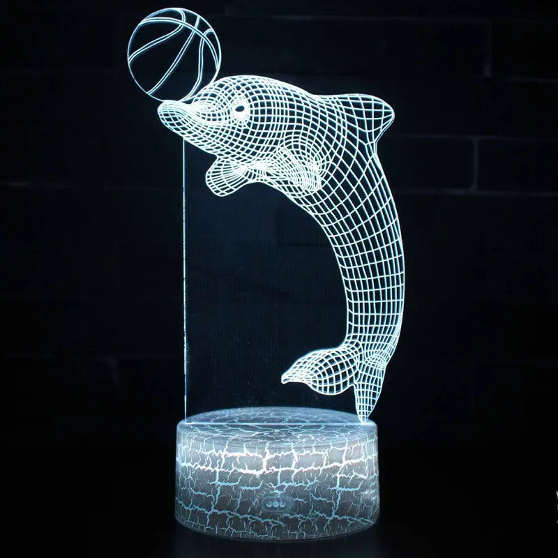 

3D Desk Lamp Blue Dolphin LED Table Night Light Bedside Bedroom Desktop Decor