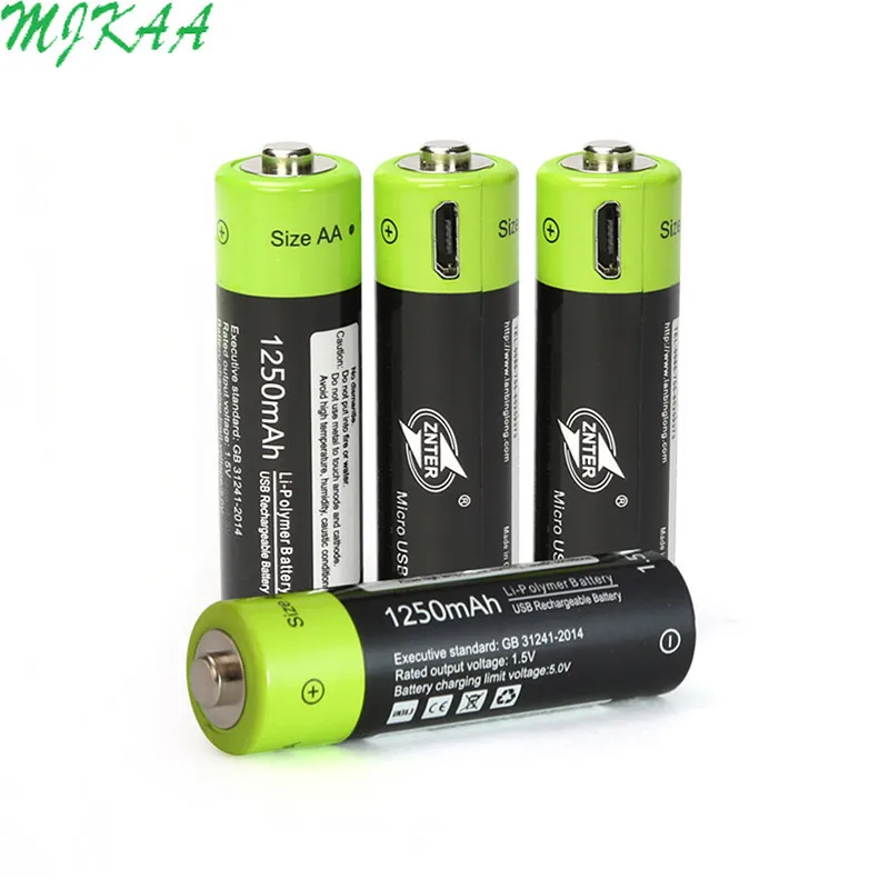 Горячая продажа 4 шт./компл. AA Аккумуляторная батарея 1 5 V 2A 1250mAh Micro USB зарядка