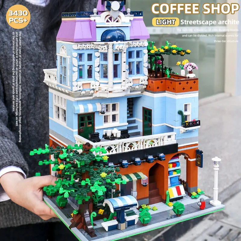 

MOULD KING MOC Streetview Coffee Corner LED Light Model Building Blocks Assembly Stacking Bricks Kids DIY Toys Christmas Gifts