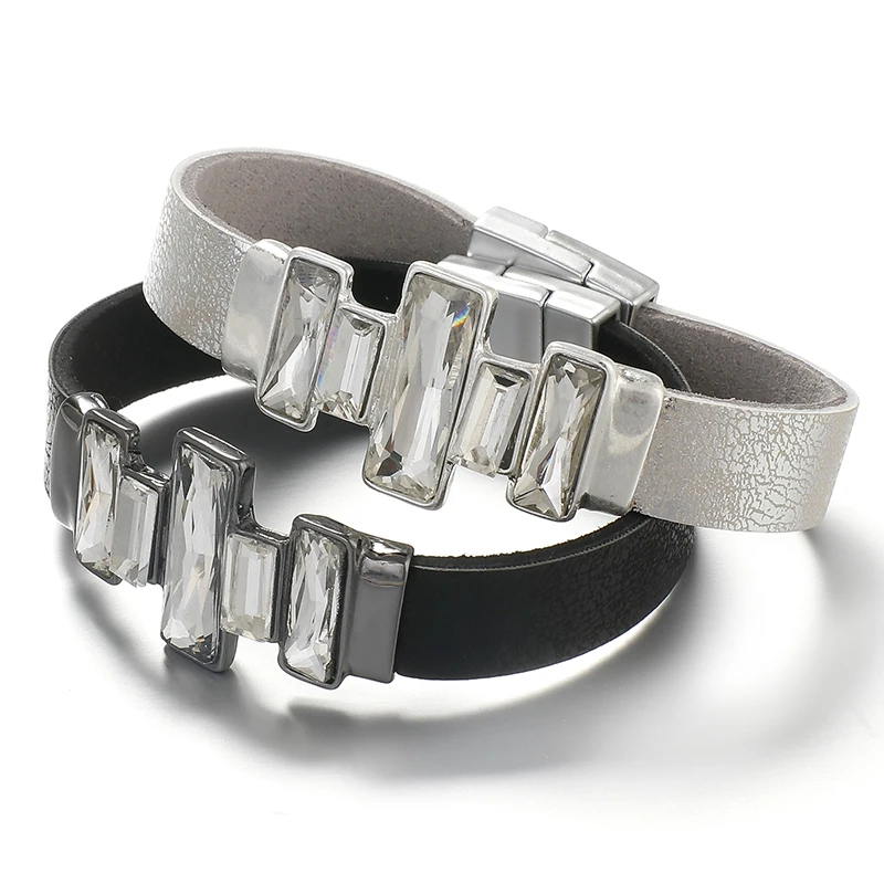ALLYES Bling кожаный браслет с кристаллами для женщин Богемские минималистичные