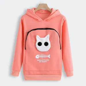 Cat Dog Hoodies Women Sweatshirt Animal Pouch Hoody Tops Carry pet Cat Breathable Jumper Pullover zipper Pocket sudadera mujer