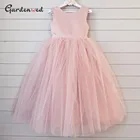 Розовое Пышное Цветочное платье для девочек, пышное платье принцессы, атласное Сетчатое платье с бантом для первого причастия, юбка на день рождения