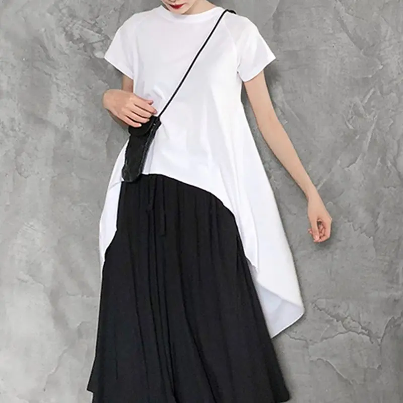 Белая Асимметричная футболка для девочек в японском Корейском стиле